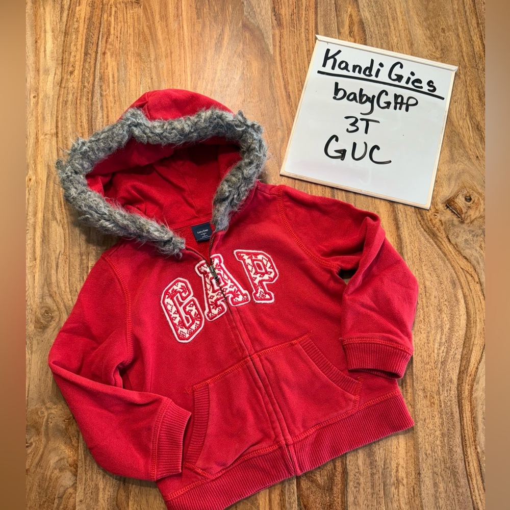 GAP Red Kids Hoodie with Faux Fur Hood